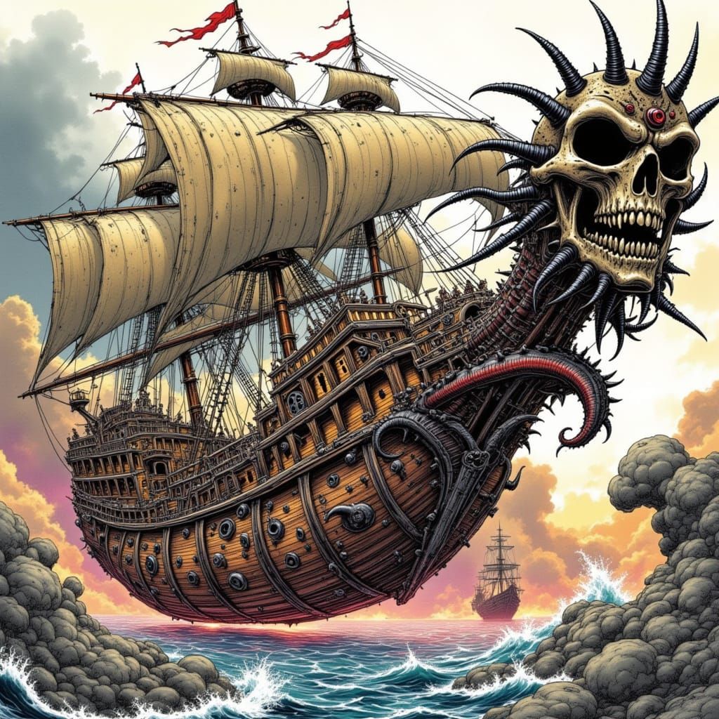 Steampunk Pirate Ship Soars Through Clouds