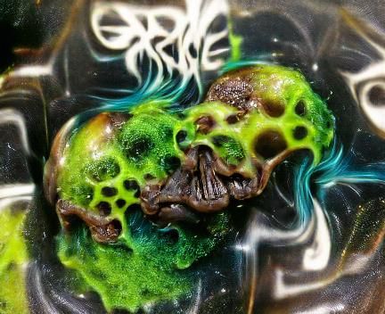 Green Oozing Skull in Cosmic Smoke