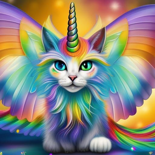 Rainbow Unicorn Cat with Butterfly Wings in Digital Art