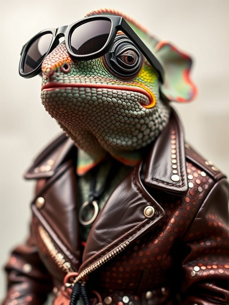 Chameleon Rockstar in Sequinned Leather Jacket