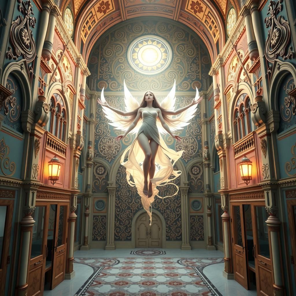 Celestial Being in Art Nouveau Dreamscape