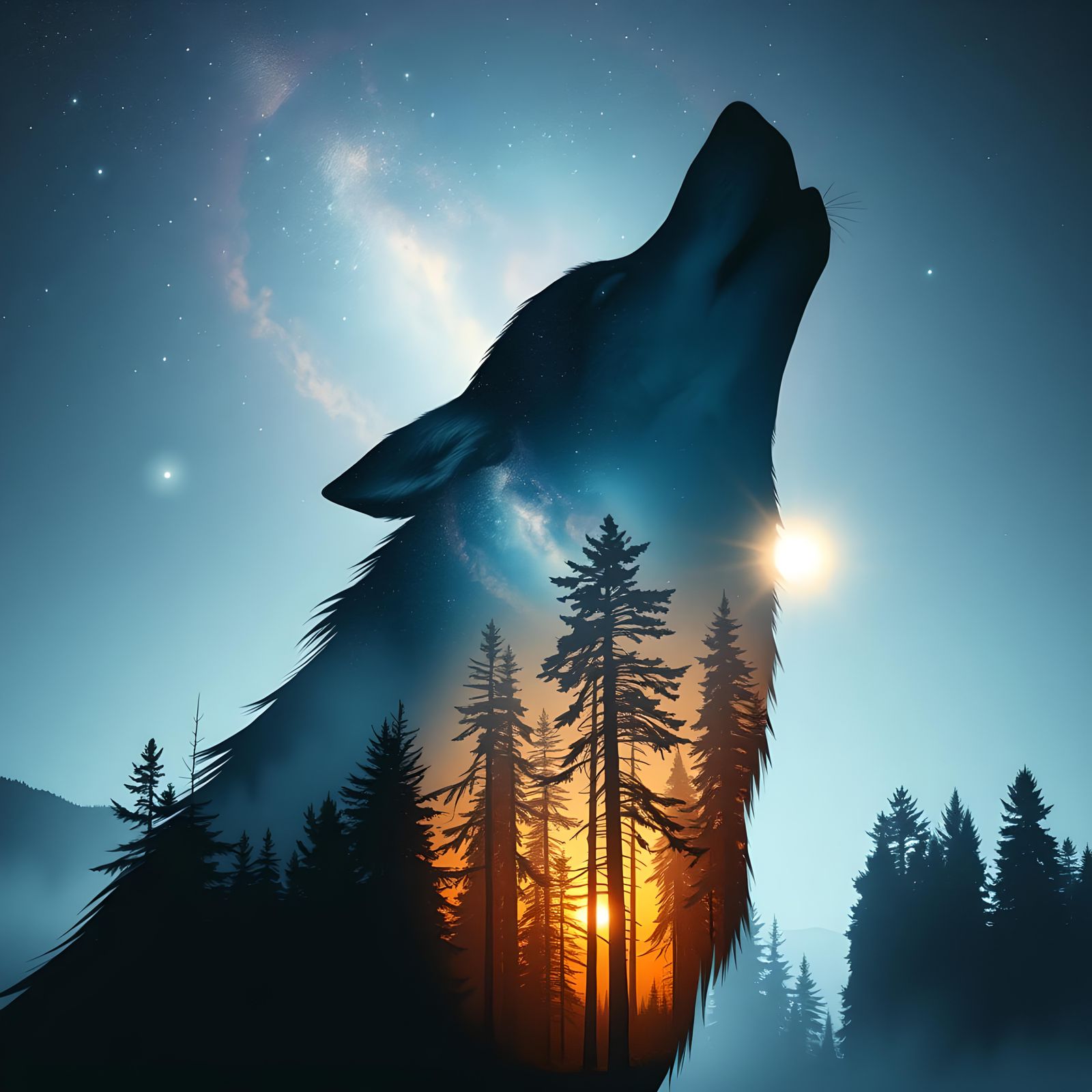Wolf Howling Dreamscape: A Surreal Cosmic Vision