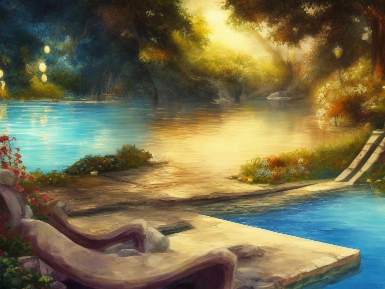 Swimming Pool Landscape in a Romantic Style