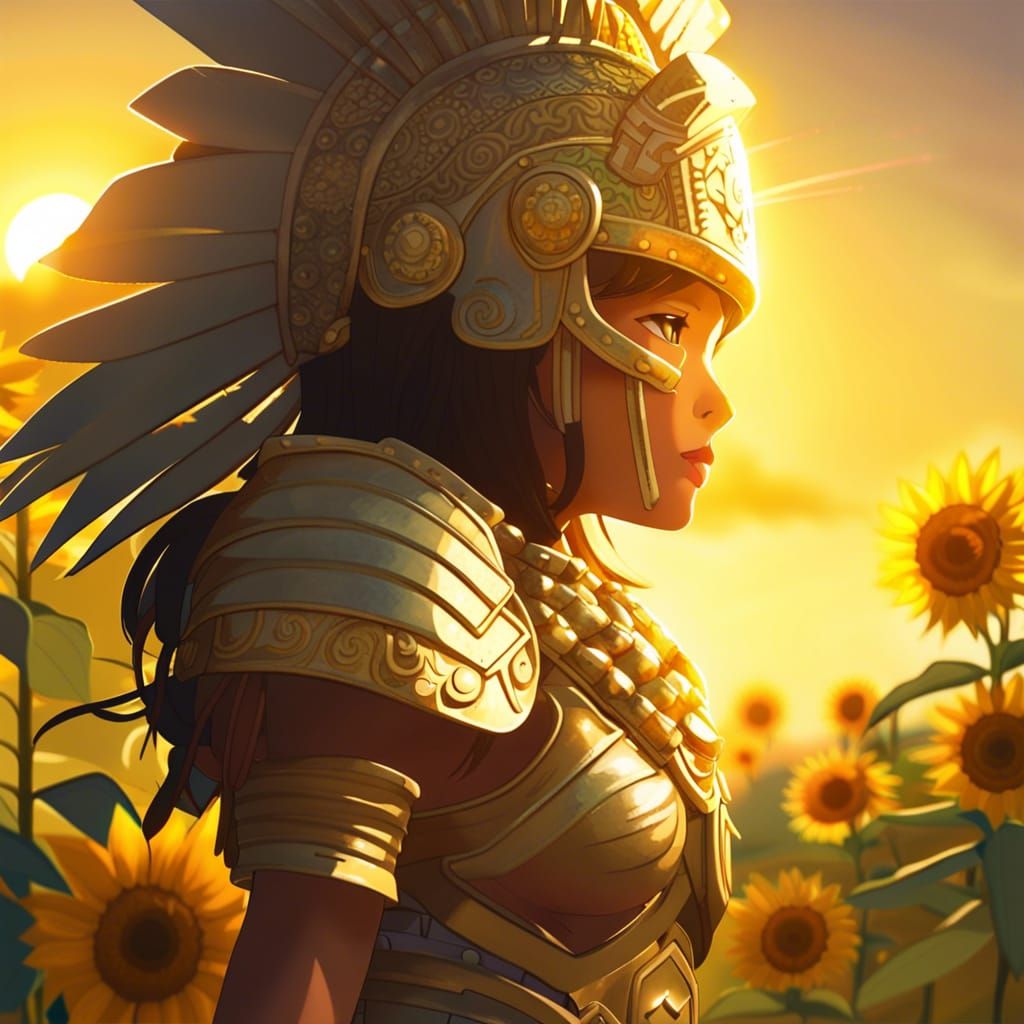 Mayan Girl in Anime Style with Temple View