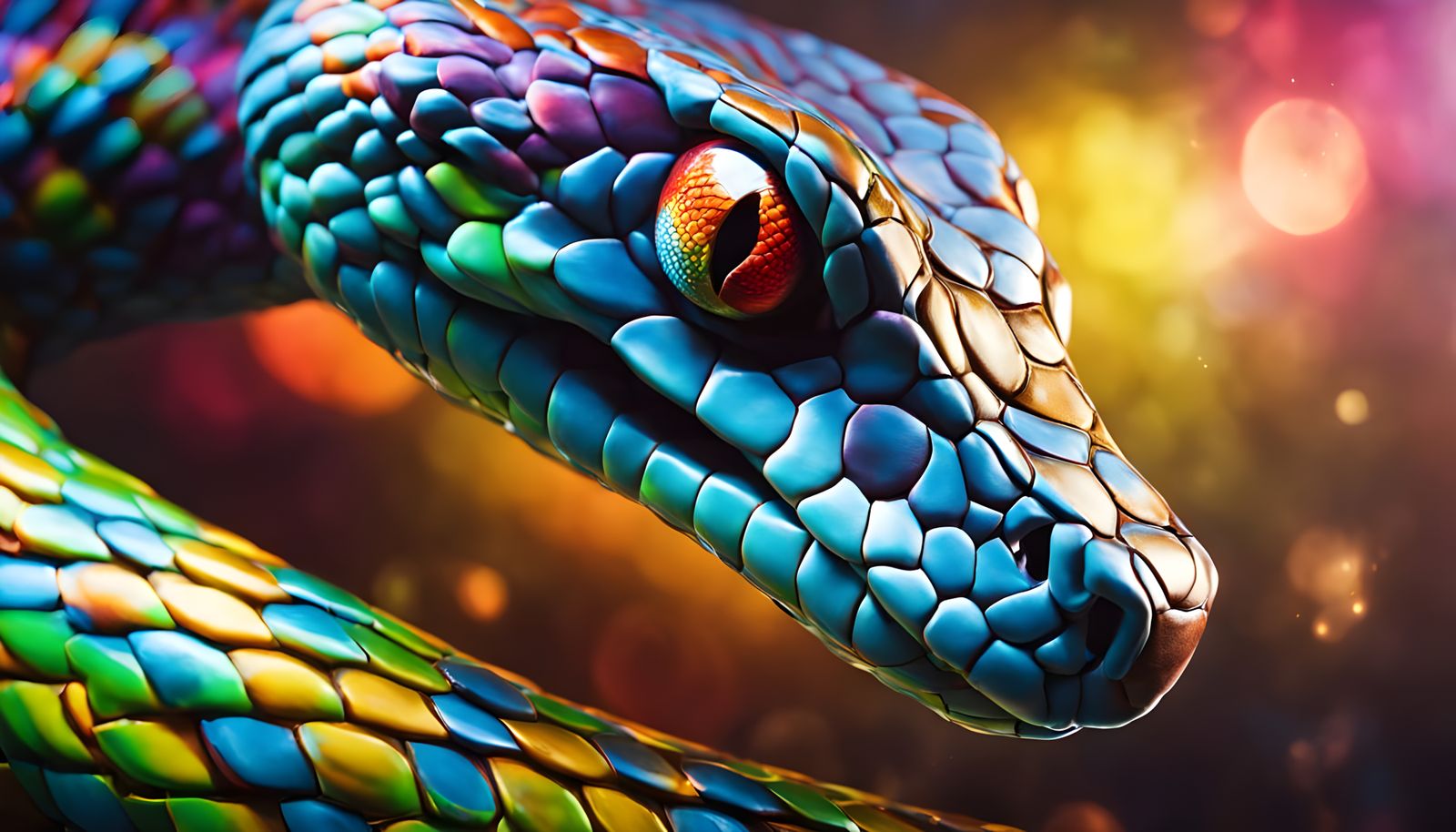 Rainbow Snake Portrait in Hyperrealistic Style