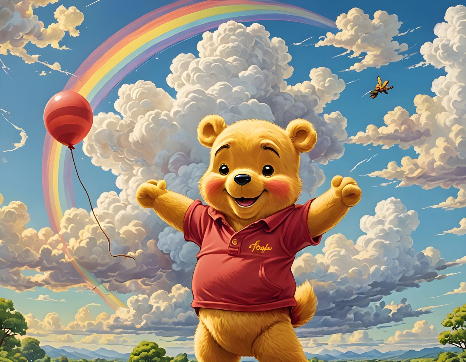 Cartoon Pooh Bear Smiling on a Sunny Day