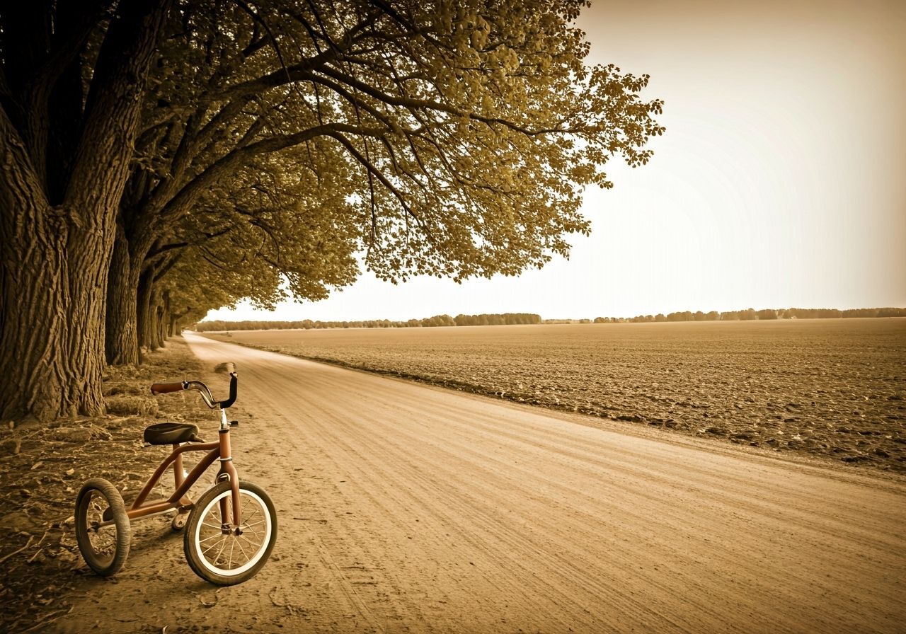 Nostalgic Old Film Photo of Abandoned Tricycle