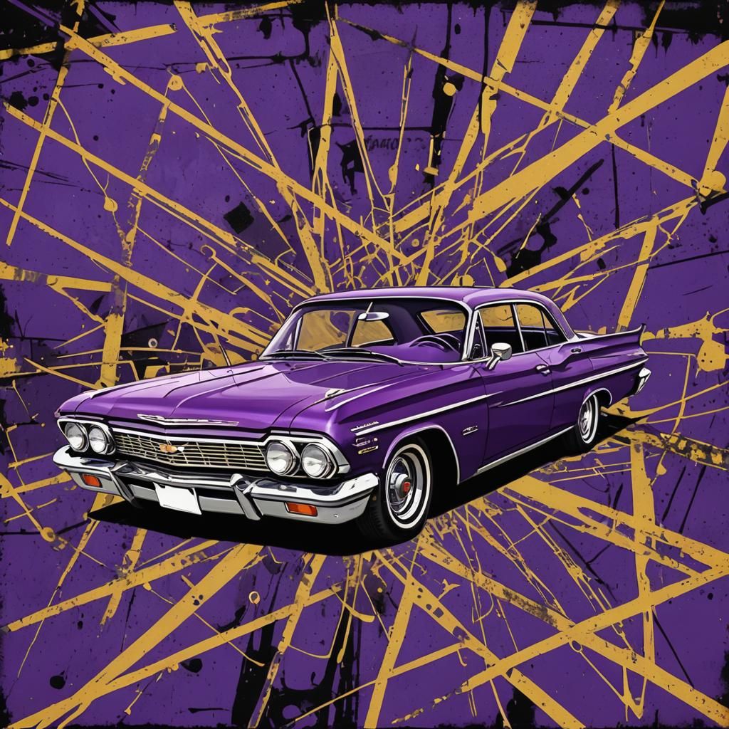 Purple 1961 Chevy Impala with Graffiti Art
