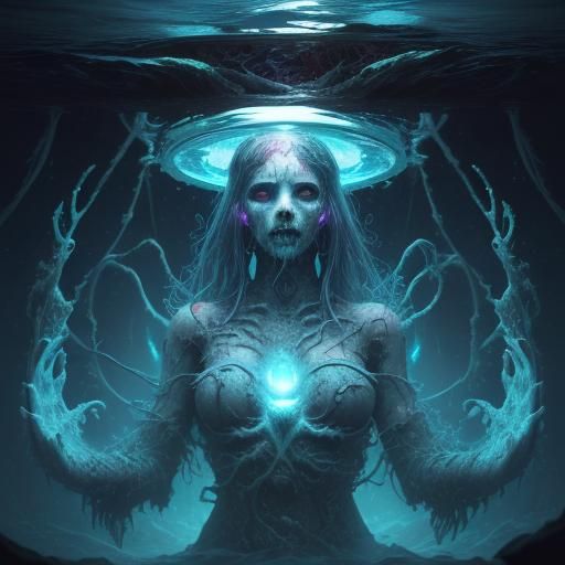 Holographic Cosmic Entity Illustration in Mixed Media