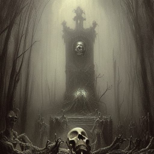 Eerie Skull Emerges in Misty Graveyard Scene