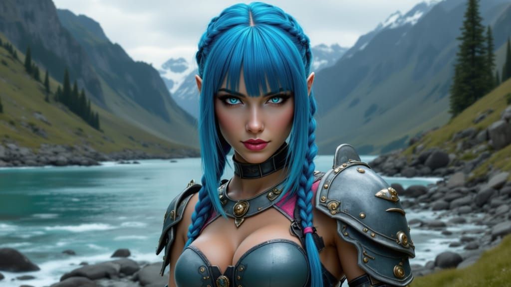 Female Viking with Pink Braids in Cel-Shaded Style