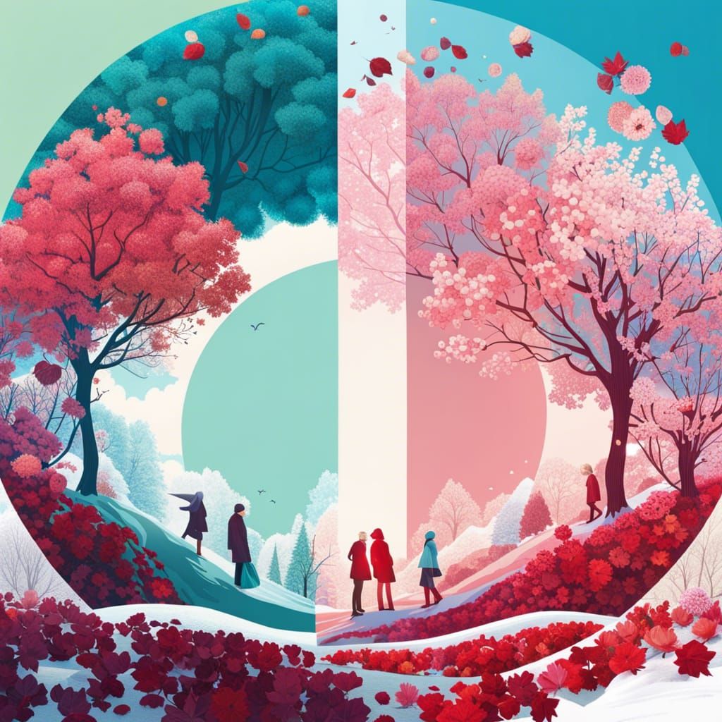 Four Seasons Tree Transformation in Surreal Collage