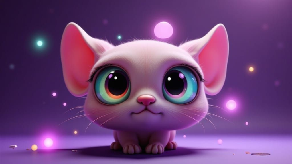 Whimsical Creature with Vibrant Eyes in a Magical Aura