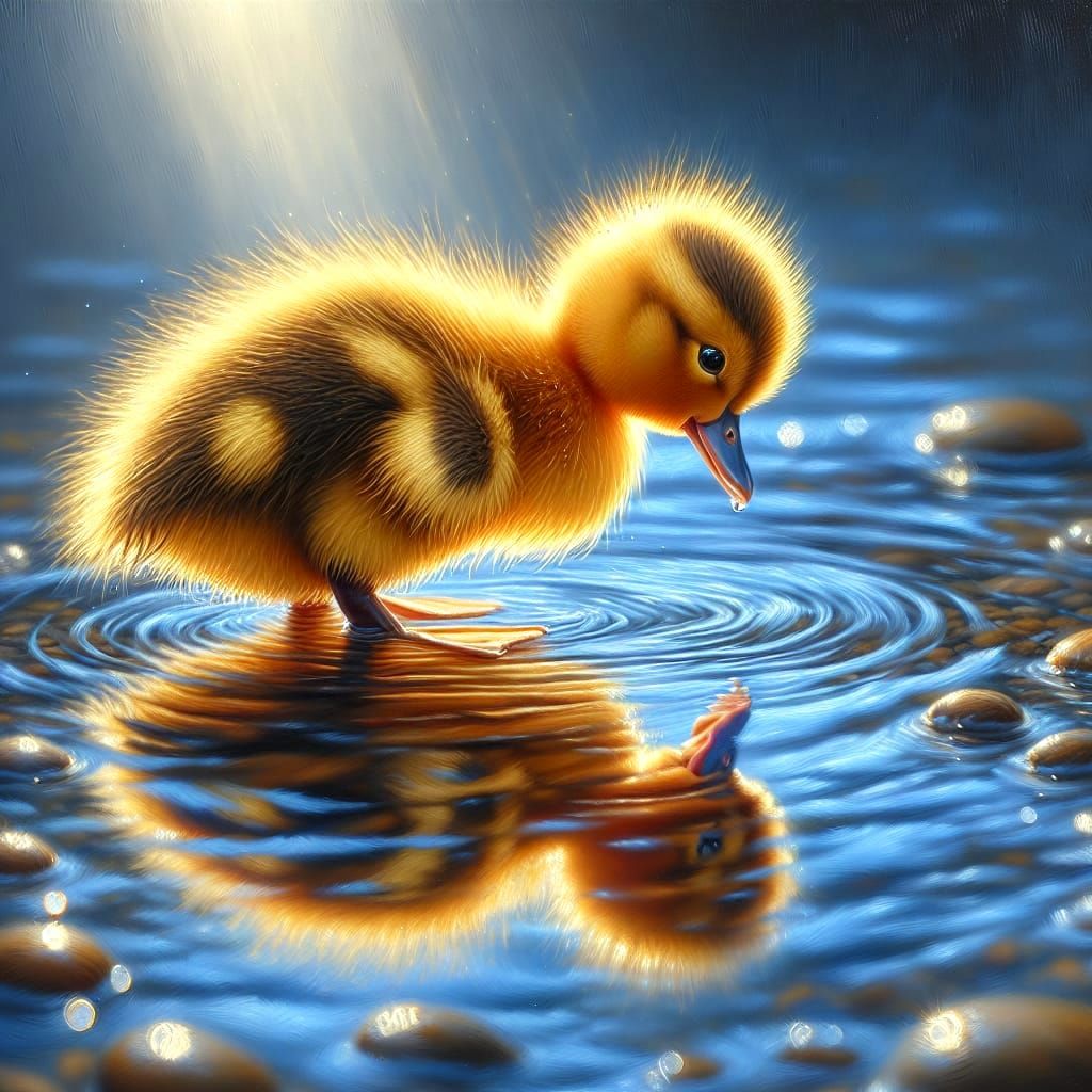 Cute Newborn Duckling in Oil Painting Style