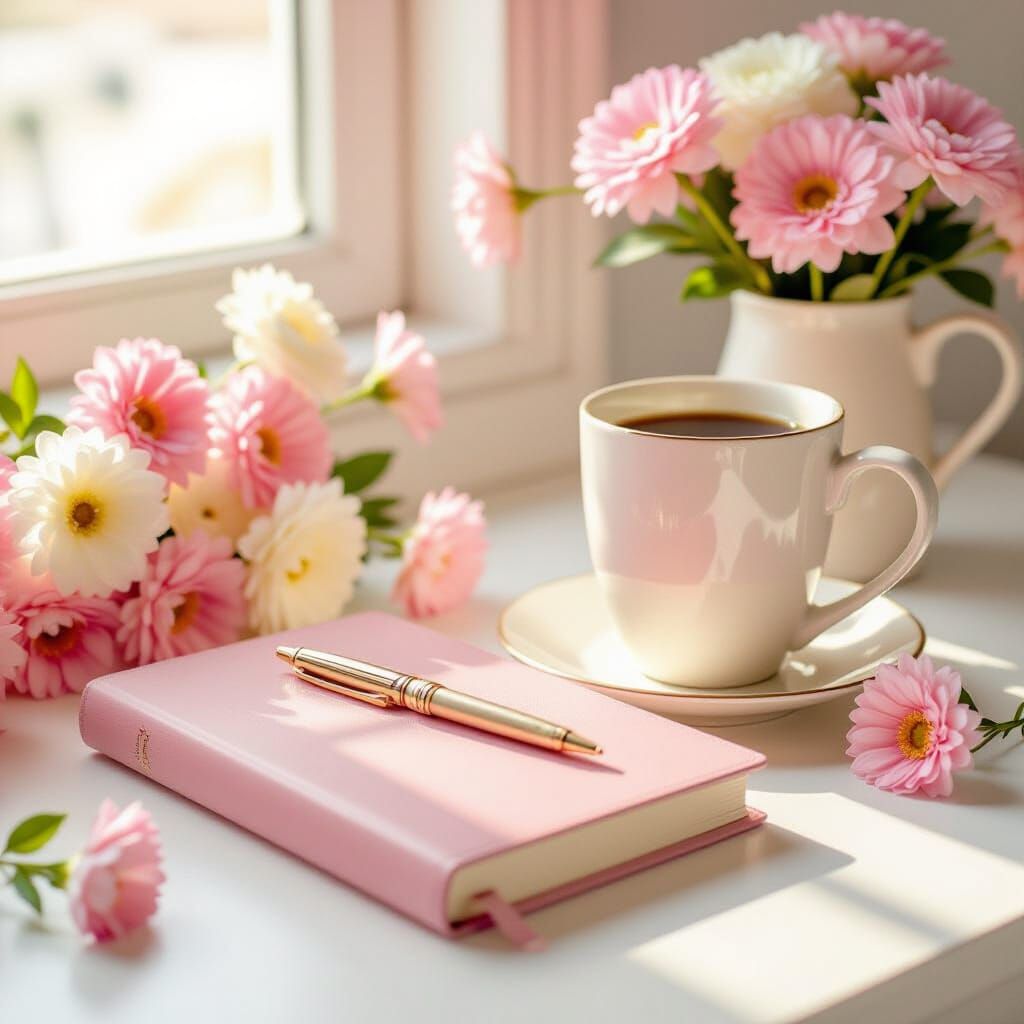 Pink Desk Still Life in Digital Planner Style