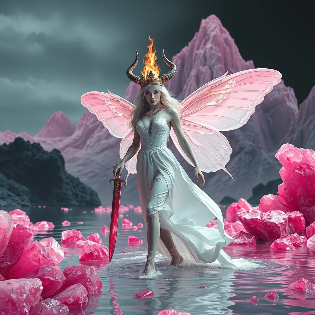 Albino Goddess with Bloody Knife and Crown