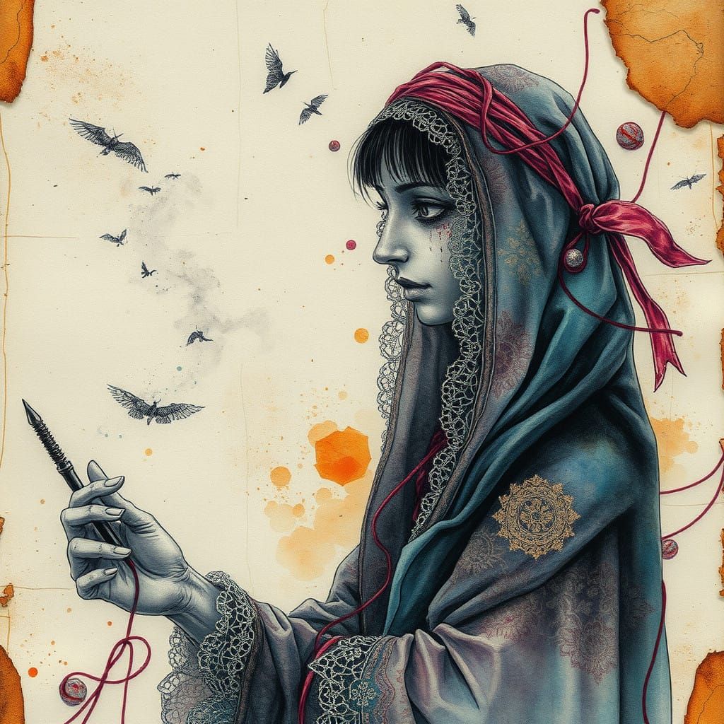 Vibrant Nomadic Writer in Antique Watercolor