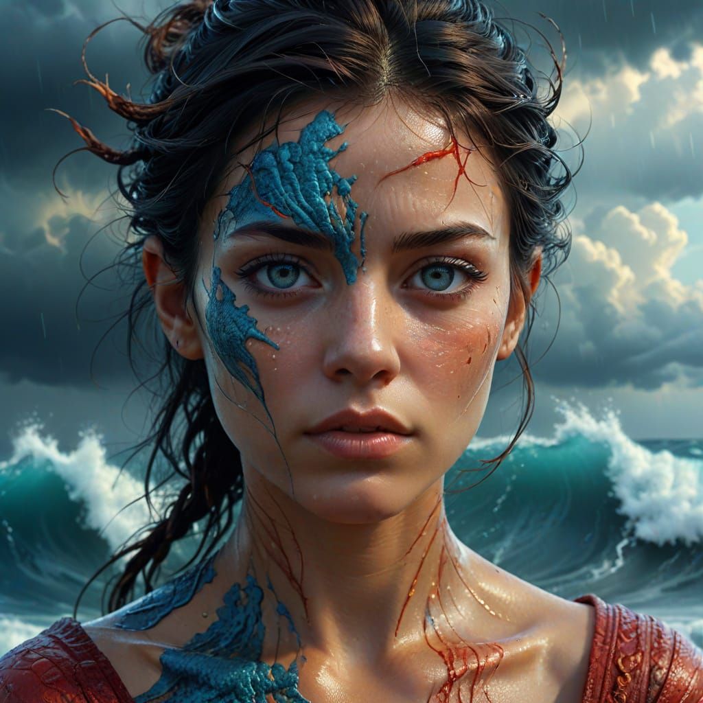 Female Avatar with Ocean and Storm Illusions