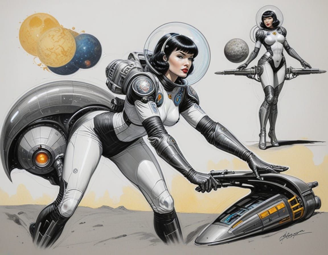 Sensual Retro Science Fiction Spacesuit in Frazetta-Inspired...