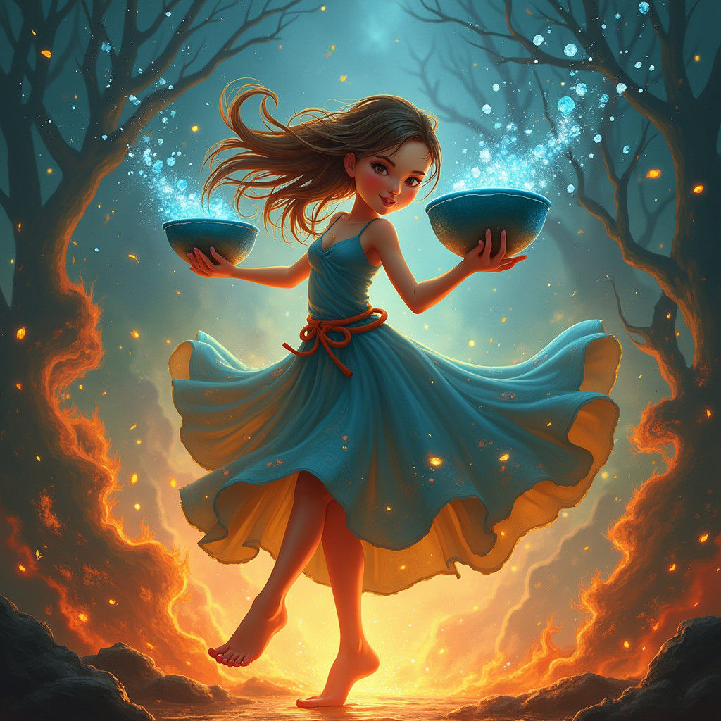 Whimsical Wind Spirit Dancing Through Flames