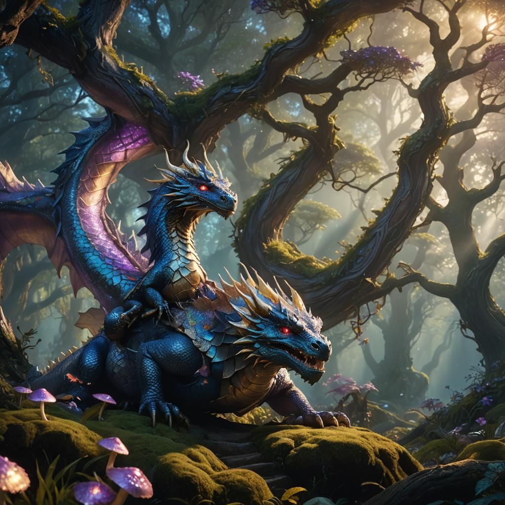 Dragon Rider in Mystical Forest
