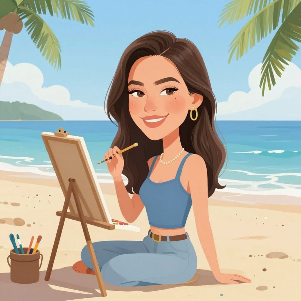 Pretty Artist Caricature on Beach