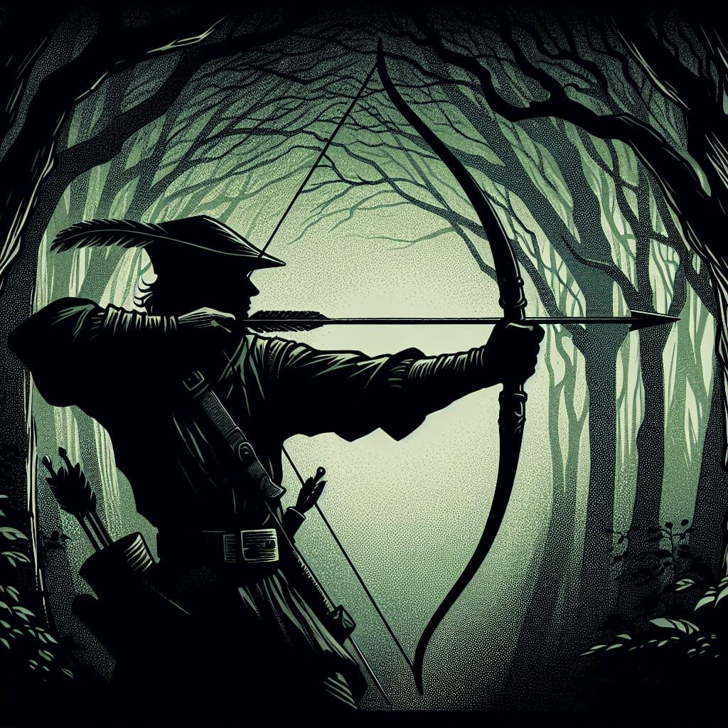 Medieval Archer Silhouette in Dark Fantasy Forest