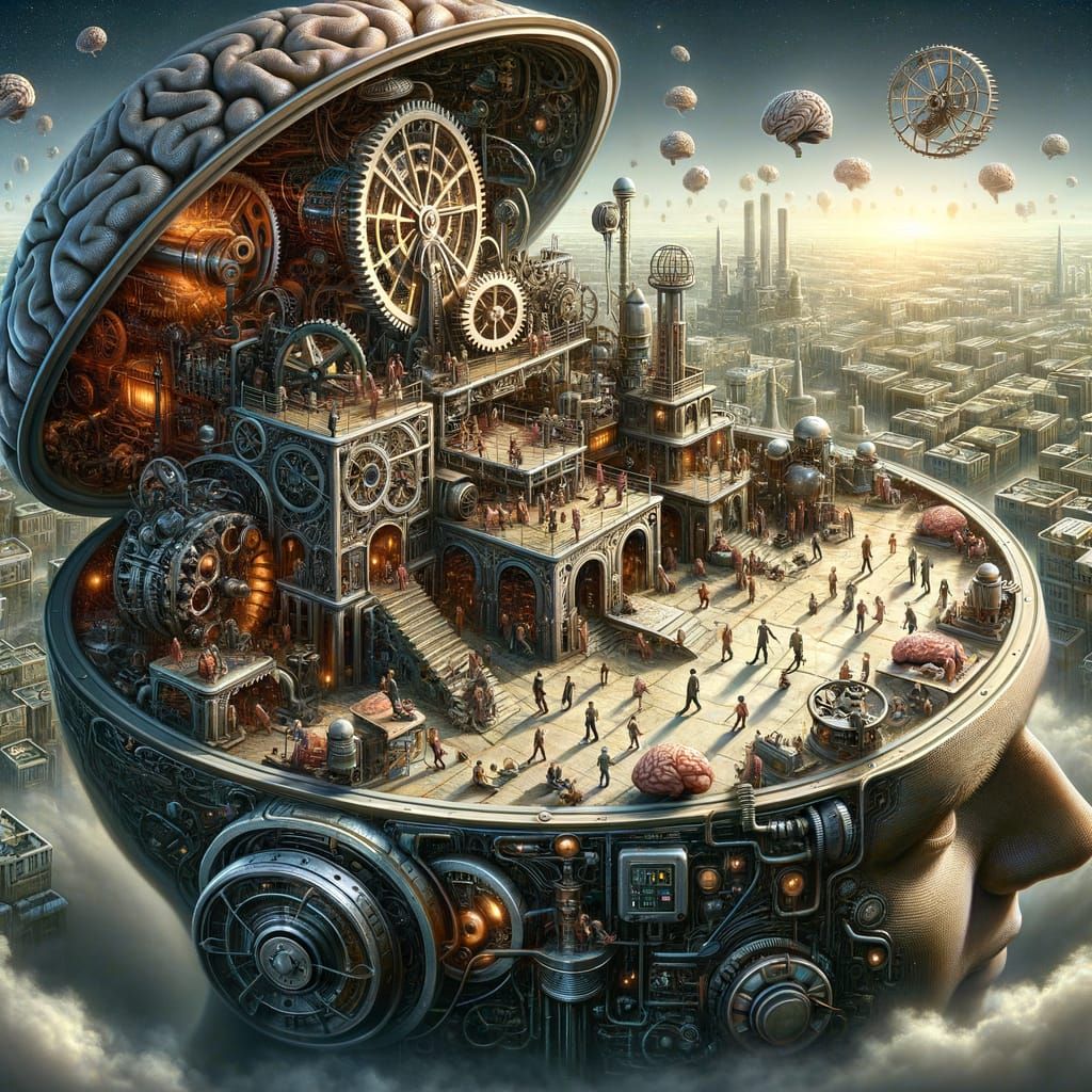 Mind-City Inside a Human Brain: Steampunk-Inspired Mechanica...