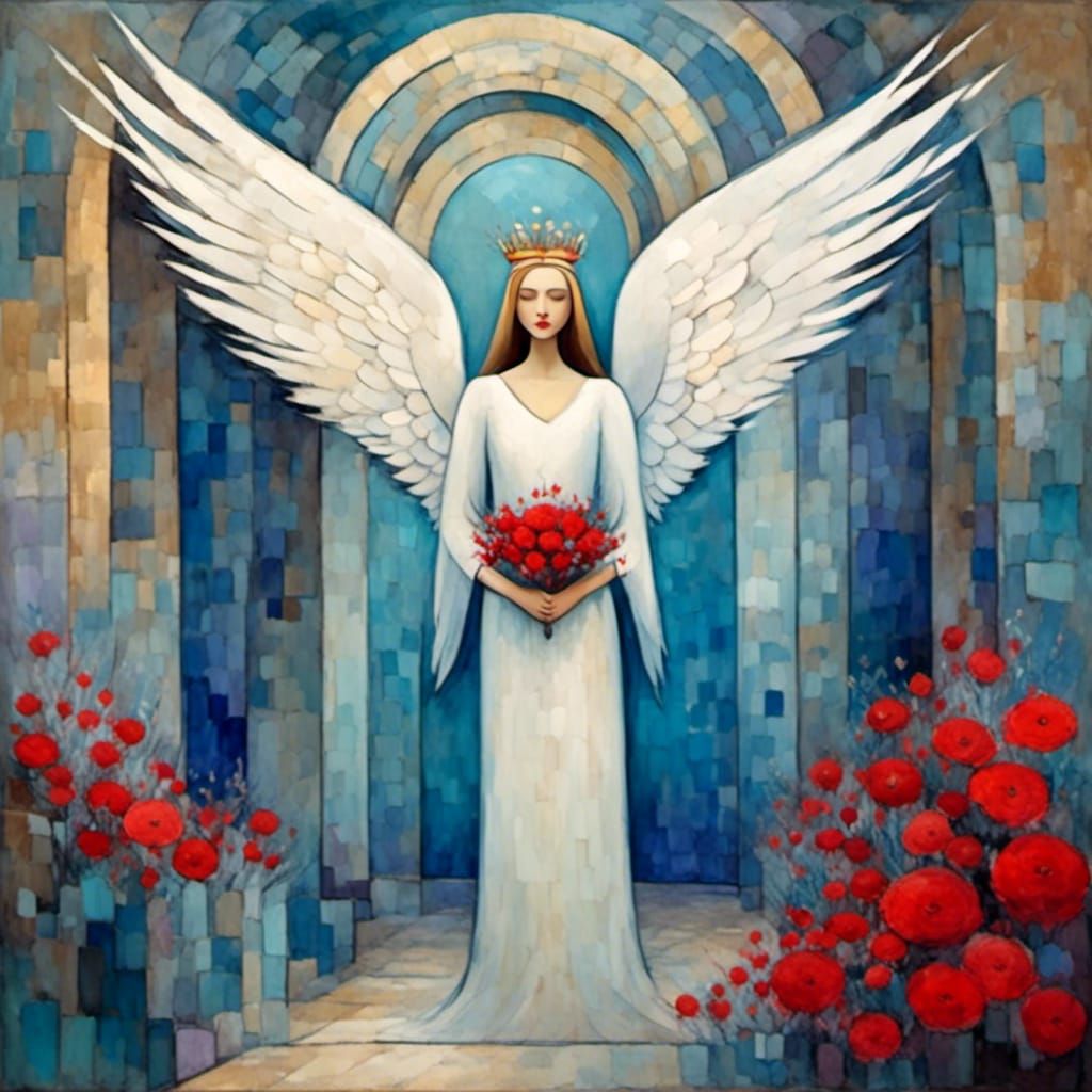 Angel with Wings in Abstract Cubism Style