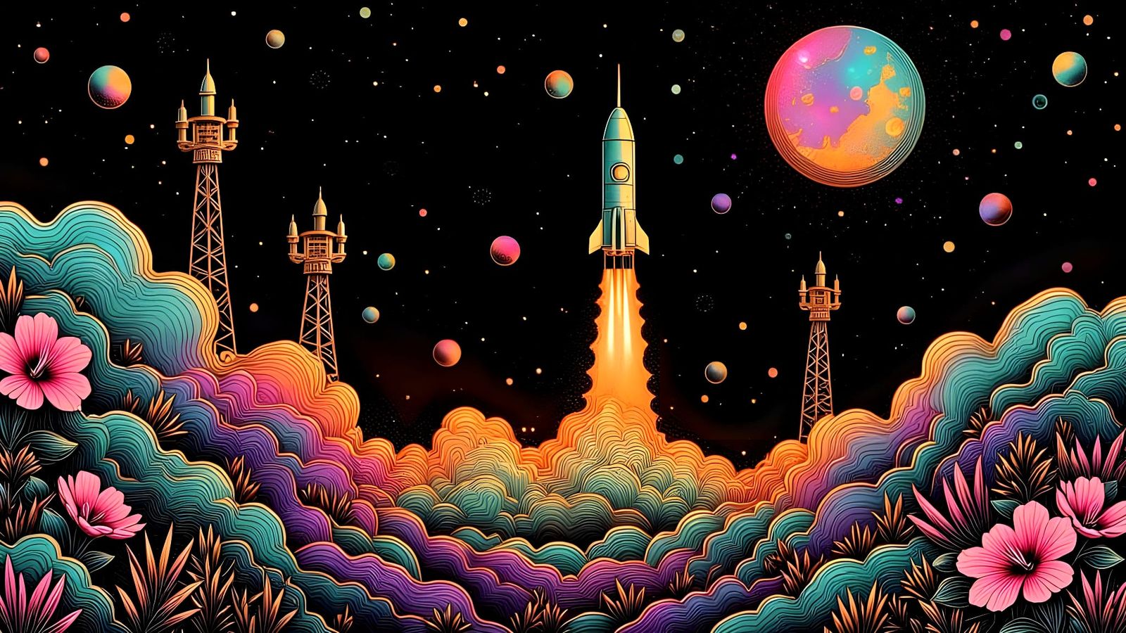 Rocket Launch in Scratch Art with Holographic Foil