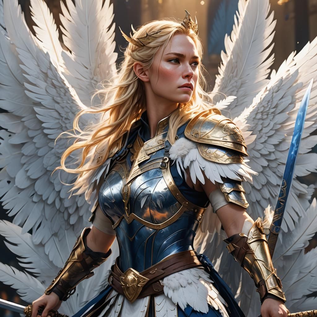 Winged Valkyrie with Katana in Digital Art