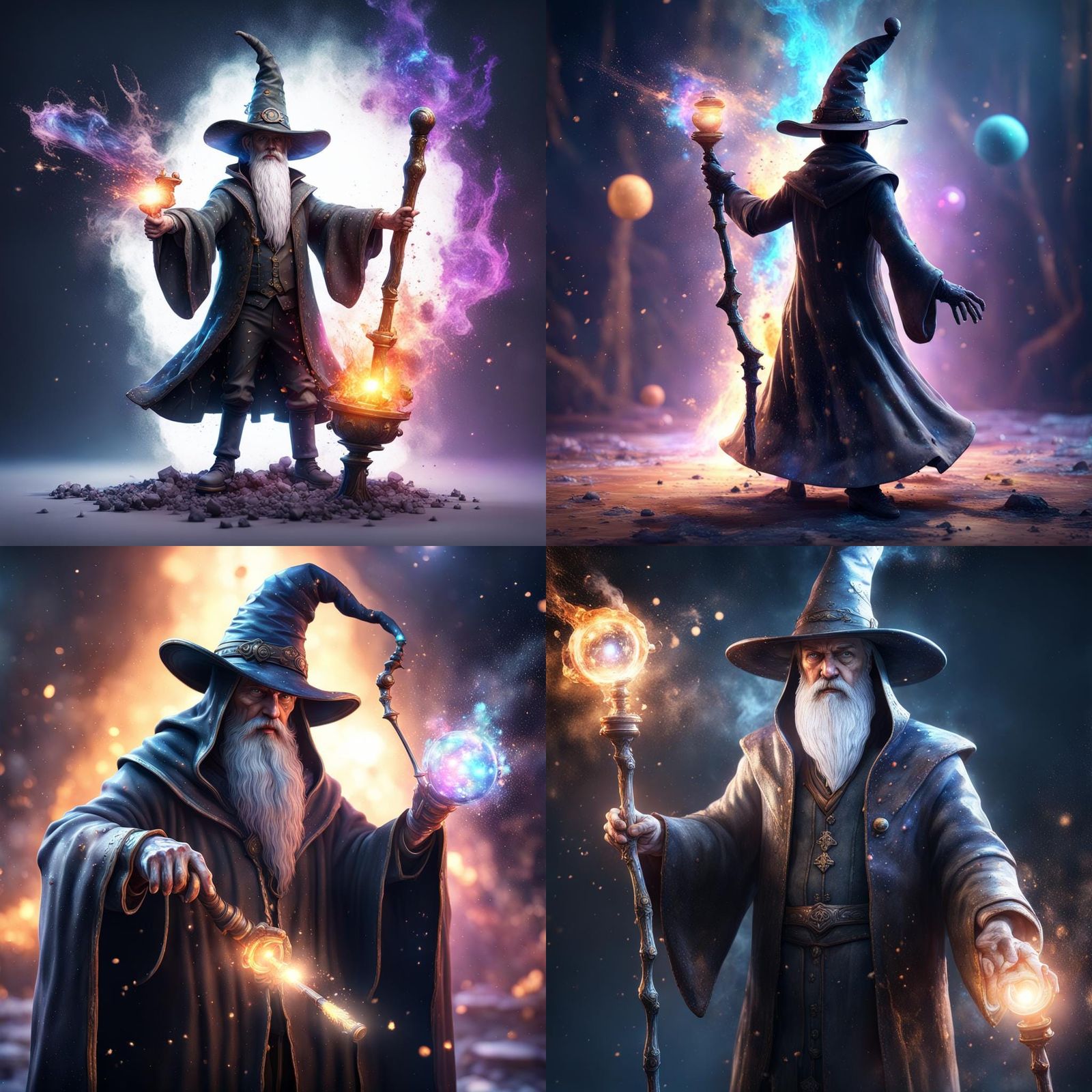 Magician Splattering Ink Galaxies in 3D Cinematic Style