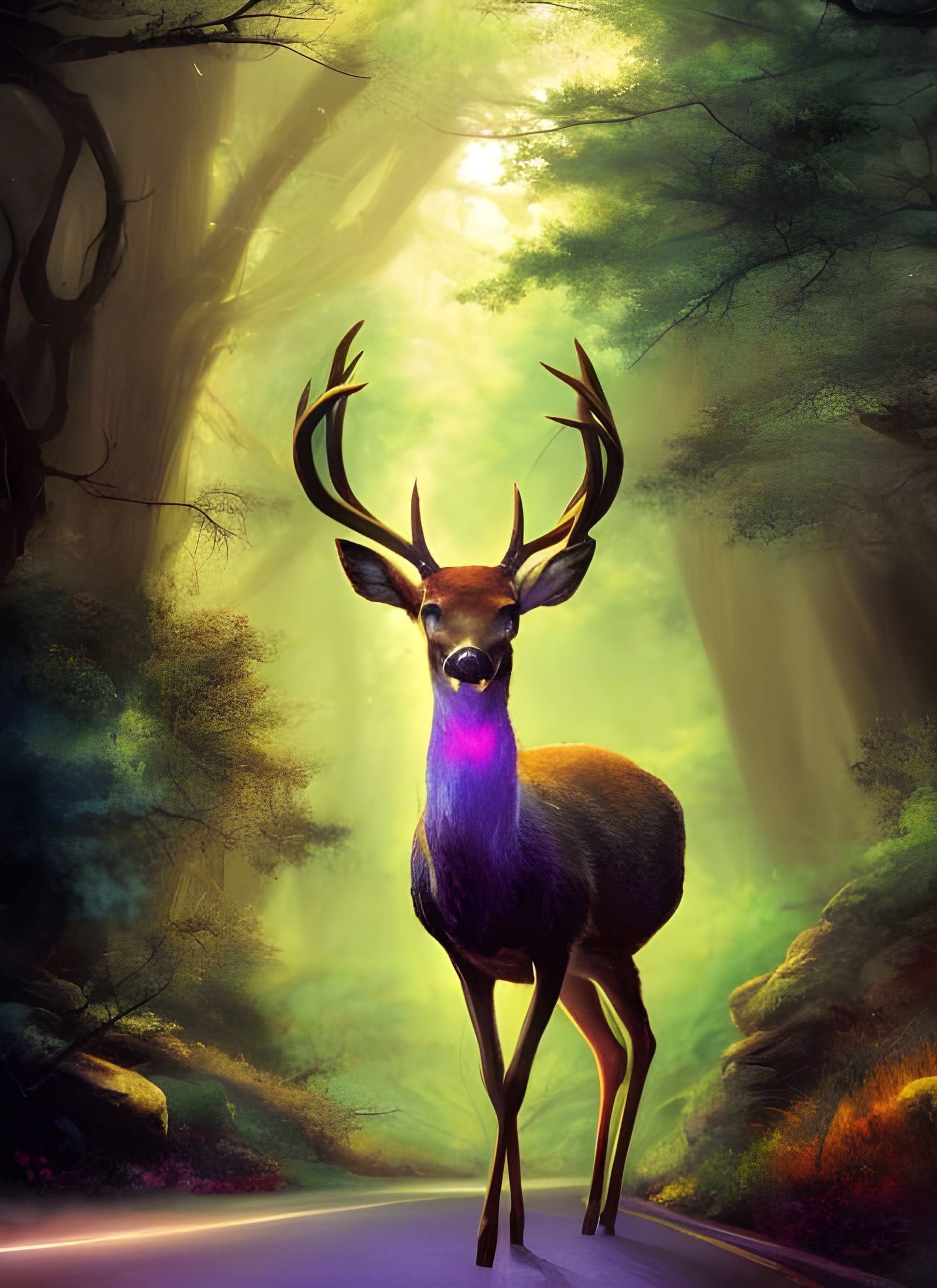 Deer on Road in Sci-Fi Fantasy Style