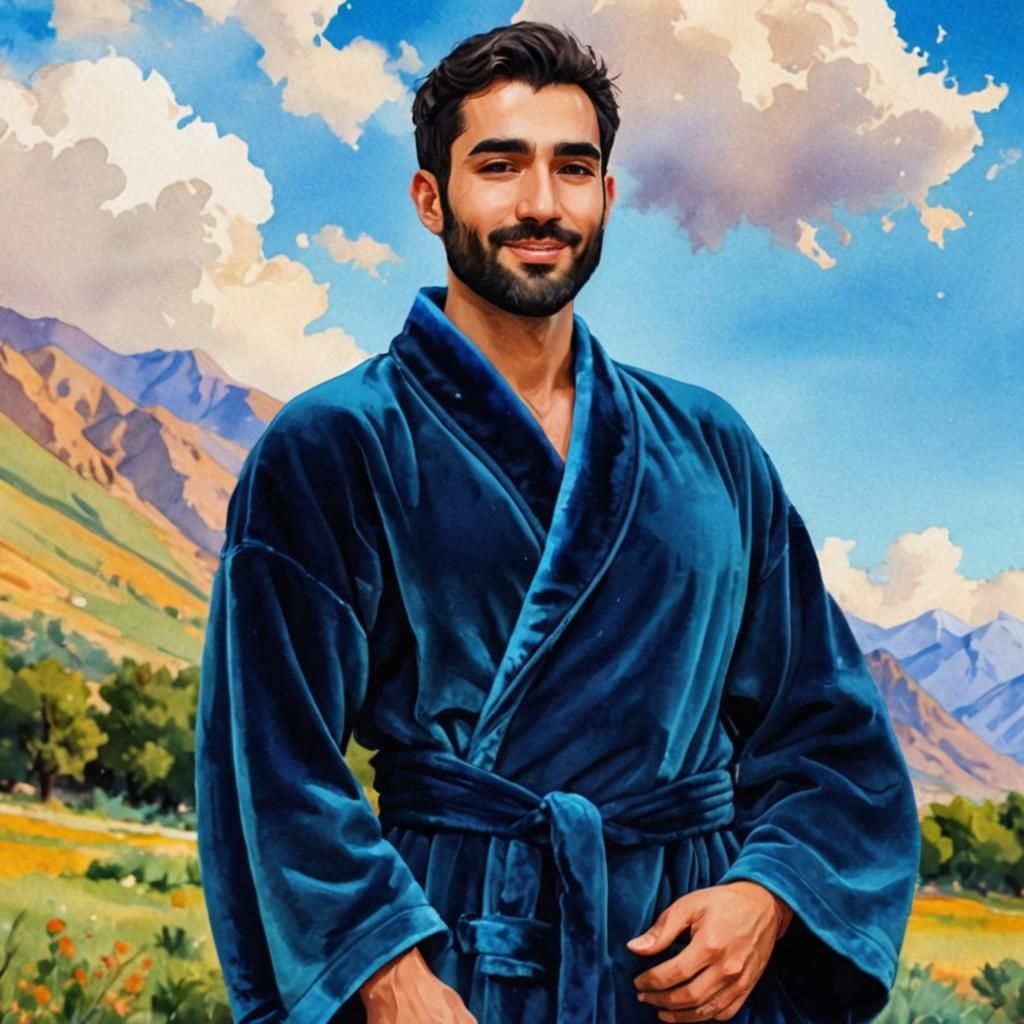 Handsome Iranian Man in Velvet Robe, Digital Art
