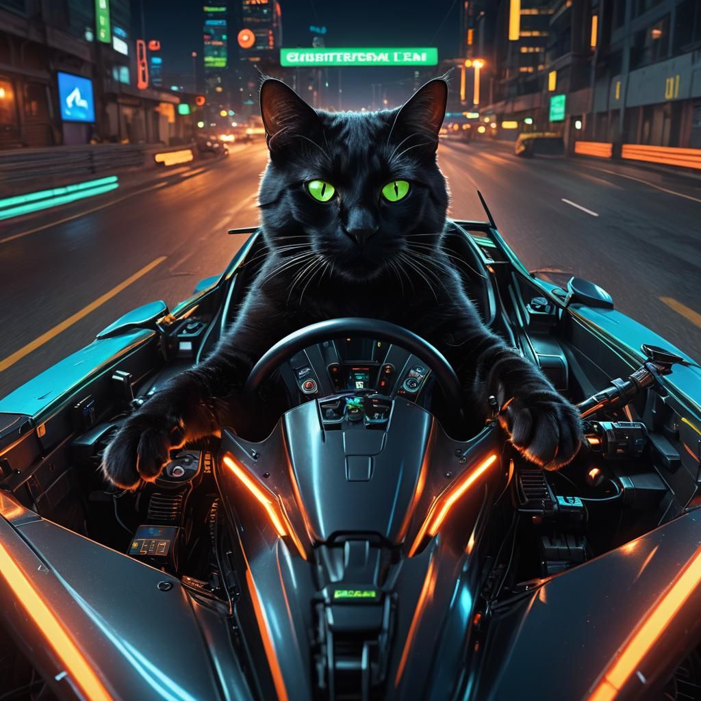 Whiskers the Cat Drives Formula 1 Car