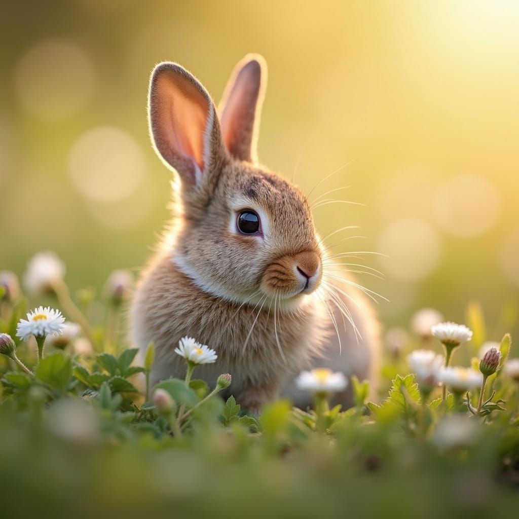 Fluffy Baby Bunny in a Sun-Dappled Meadow