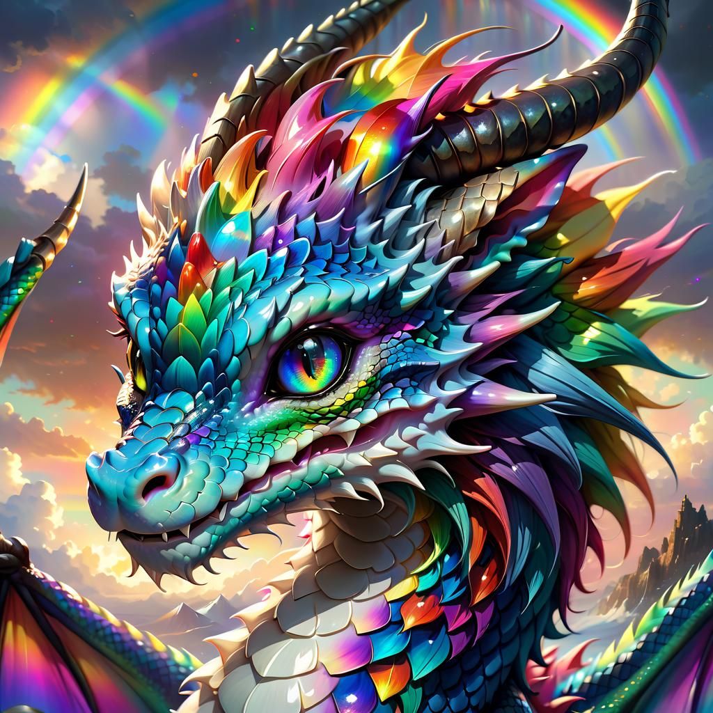 Rainbow Dragon Portrait in Anime Style