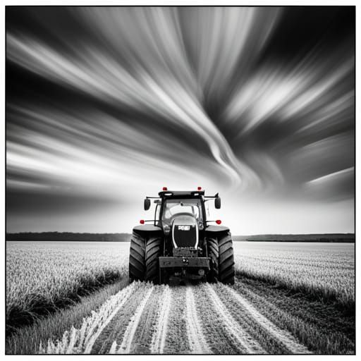 Black and White Image of a Tractor