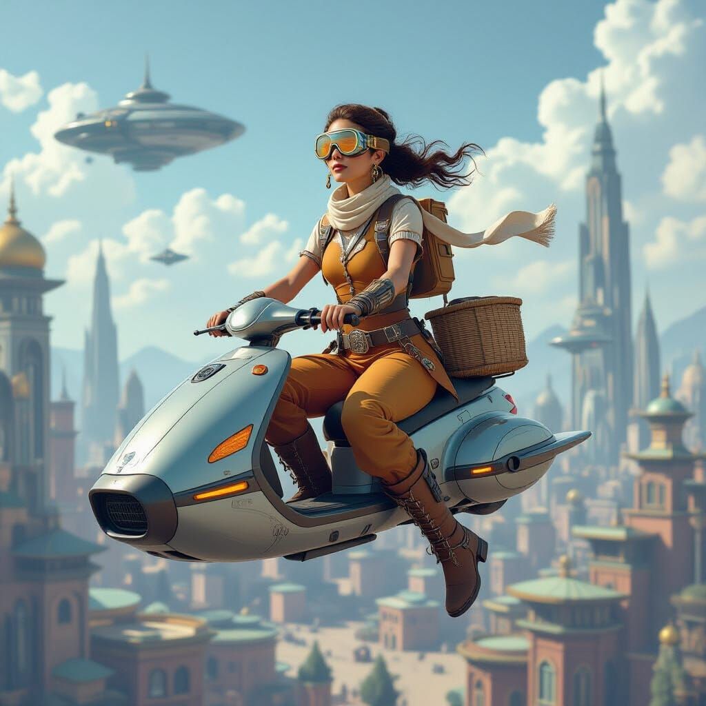 Futuristic Basket Weaver in Steampunk Sky City