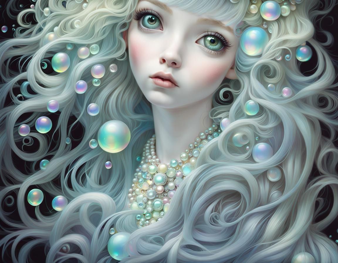 Iridescent Girl in Glass Bubbles: Art Nouveau Rococo