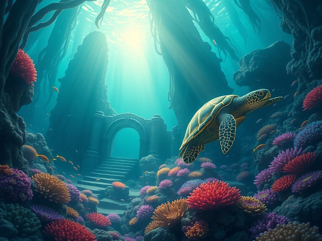 Bioluminescent Shrine in a Vibrant Coral Reef