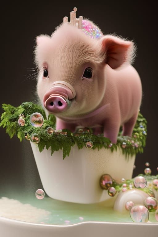 Cute Piglet's Bubble Bath: Hyperdetailed Digital Art