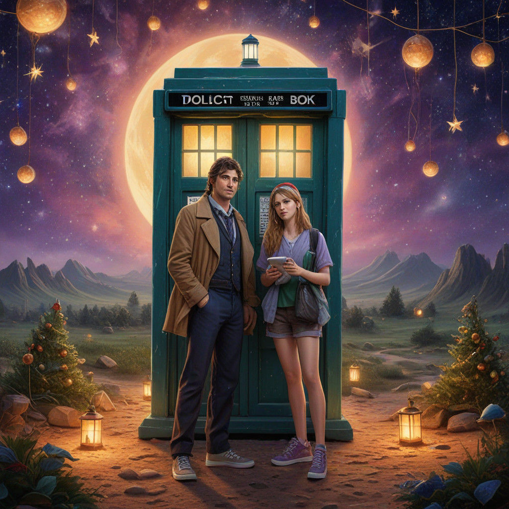 The Doctor and Companion Stand Beside TARDIS on a Whimsical....