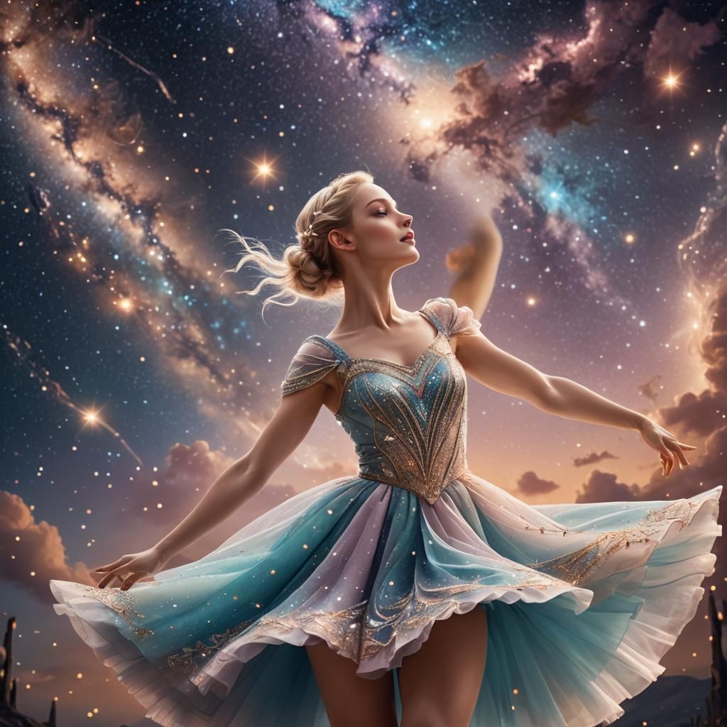 Blond Ballet Dancer Dancing in Starry Night Sky