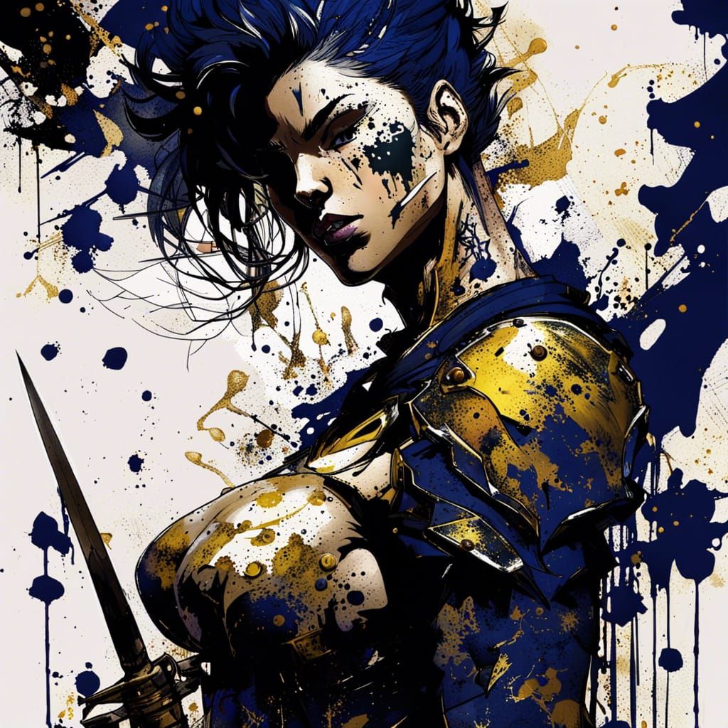 Imposing Knight Heroine in Dramatic Cinematic Style