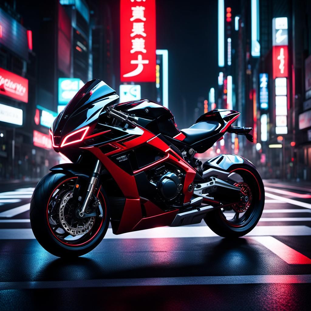 Sleek Futuristic Moto GP Sportbike on Tokyo Street