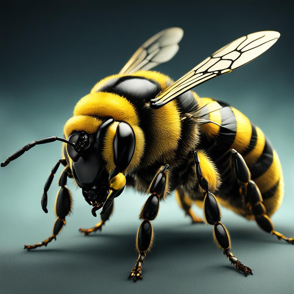 "an epic bee made of yellow and black crystal glass, cinematic, black deep depth of field, 3D, 16k resolution photoreali...