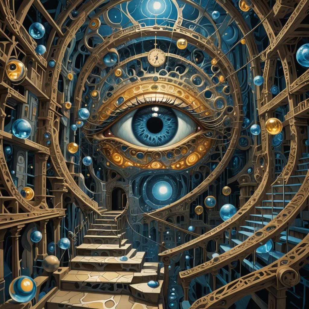 Surreal Eye in Dimensionless Space with Glowing Orbs