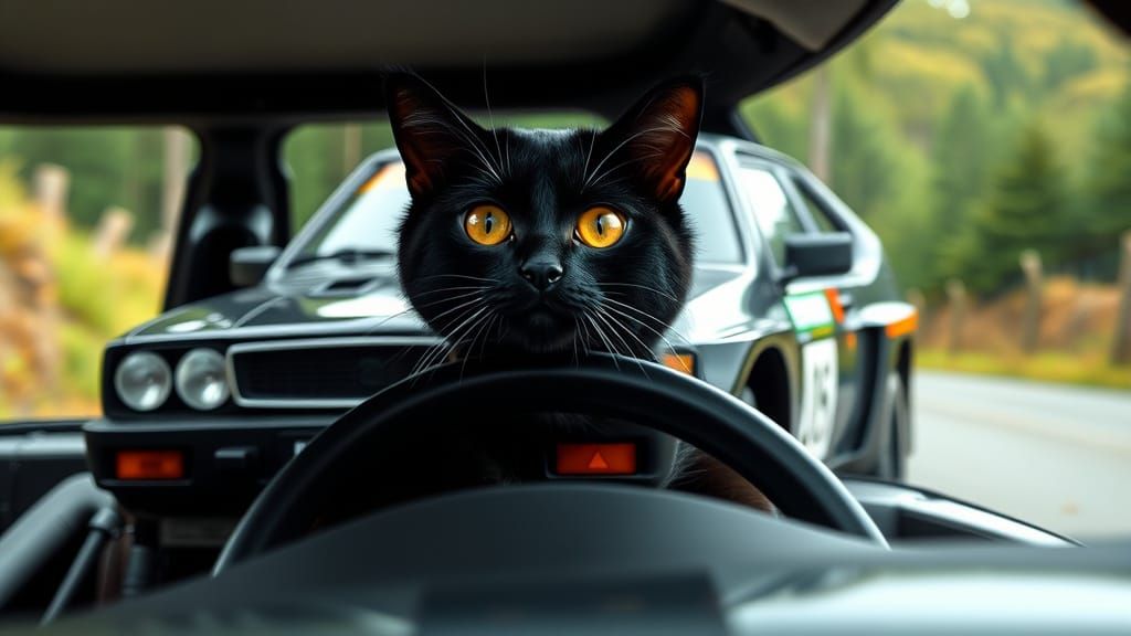 Black Cat Drives Lancia Delta S4 Rally Car