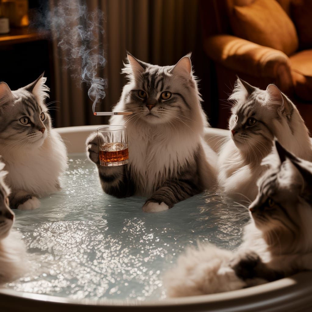 Angora Cat's Jacuzzi Party with Whiskey